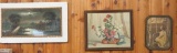 Antique pastel, vintage lithographs & wood shelves