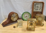 Mantle clock, 2 wall clocks and 3 table top clocks