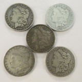 5 Morgan Silver Dollars 1879, 82, 87o, 90o, 1891o