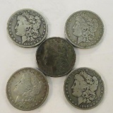 5 Morgan Silver Dollars 1881s, 85o, 90o, 96, 1899o