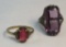 Sterling & 10K gold antique rings w/glass stones