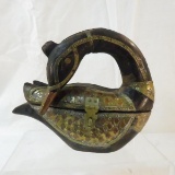 Wood & brass hinged swan trinket box