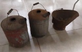 2 vintage oil cans and coal bucket