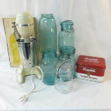 Vintage malt mixer, jars, and more