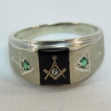 10K gold Mason's ring with emeralds size 13, 7.6g
