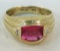 10kt gold men's ring with ruby & diamond accents