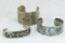 3 Native Mexican silver cuff bracelets 80.7gtw