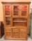 2 piece oak china cabinet and lighted hutch