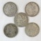 5 Morgan Silver Dollars 1878, 82O, 83, 84O, 87O