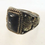 Sterling and gold onyx ring 16.4gtw sz 13