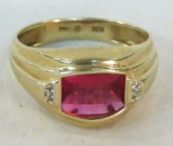 10kt gold men's ring with ruby & diamond accents