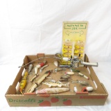 Collection of vintage fishing lures, some muskie