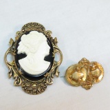 Antique mourning cameo and hollow GF brooch