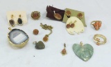 Geode, gold stone, coral and other jewelry