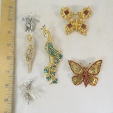 Bob Mackie peacock brooch & other animal brooches