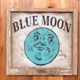 Blue Moon painted glass window- shabby art