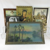 Framed art pieces & cast iron Rococo frame