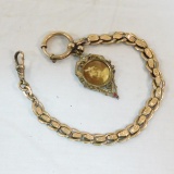 Antique gold filled watch fob with photo