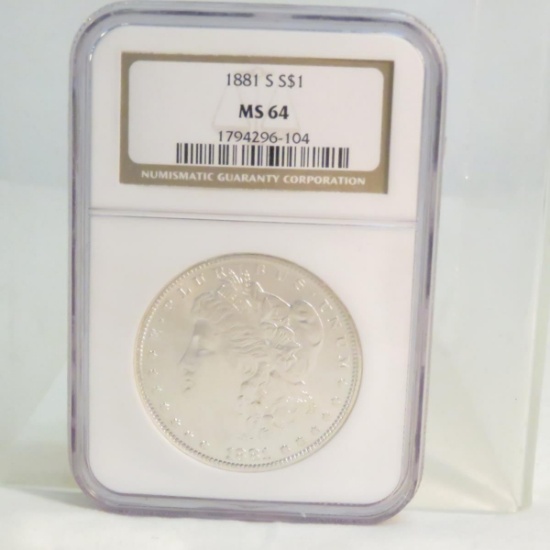 1881 S Morgan Silver Dollar NGC Graded MS64