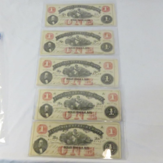5 May 1862 $1 Virginia Treasury Notes