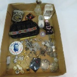 Beaded purses, signed sterling cross, Carter pins