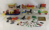 Vintage plastic horse & wagons, boat, more toys
