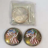 3 American Silver Eagles - 1987 & 1989 colorized