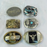 6 Native American style belt buckles some signed