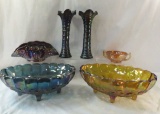 Carnival glass vases & large bowls