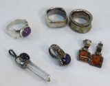 Sterling Silver rings, earrings, pendant 37g