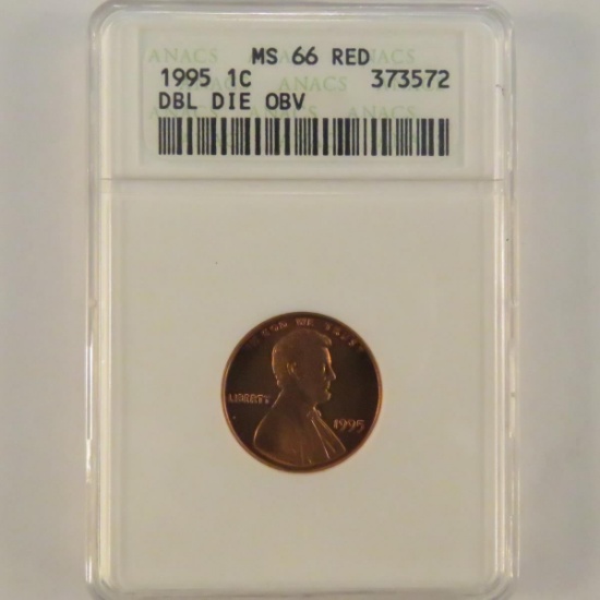 1995 Double Die Lincoln Cent ANACS Graded MS66 Red