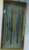 Primitive spear points in shadow box frame
