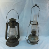 Hanging Aladdin lamp & railroad lantern