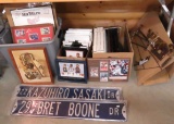 Huge lot of sports framed photos, cards, etc