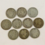 10 mixed date silver Barber Quarters