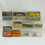 Vintage fishing lures with boxes JC Higgins