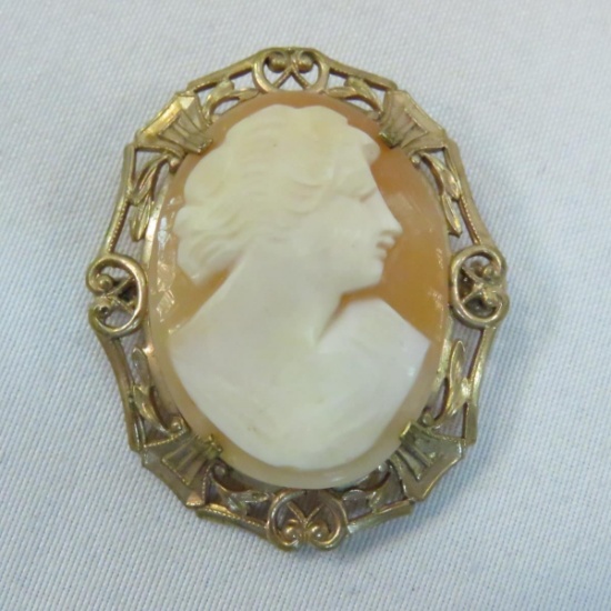 Vintage gold filled shell cameo brooch