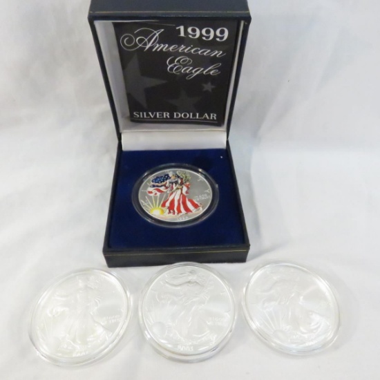 4 American Silver Eagles 1999 Colorized & 3 2003