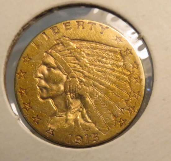 1915 2 1/2$ Gold Indian Head Quarter Eagle