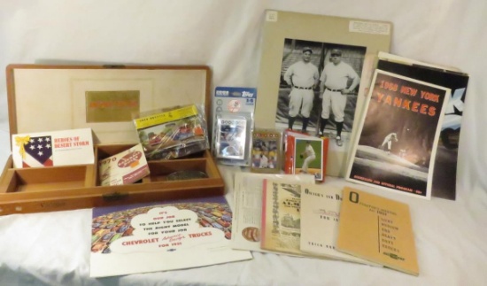 Ruth/Gehrig photo, sports cards, car pamphlets