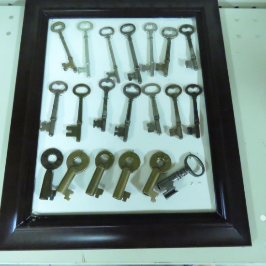 Railroad & skeleton keys wired to framed board