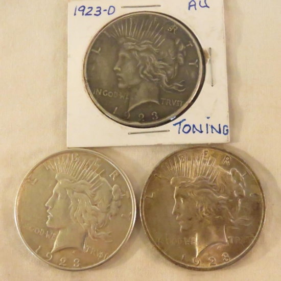 3 1923 Peace Silver Dollars
