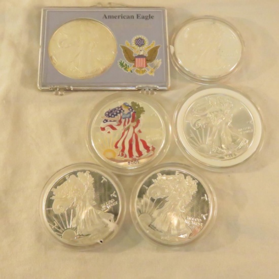 6 American Silver Eagles 1987x3, 1999, 2001, 2015