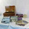 Antique and vintage postcards in wood box