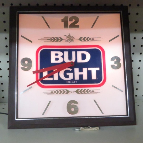 Bud Light light up clock- works 13.5x13.5"