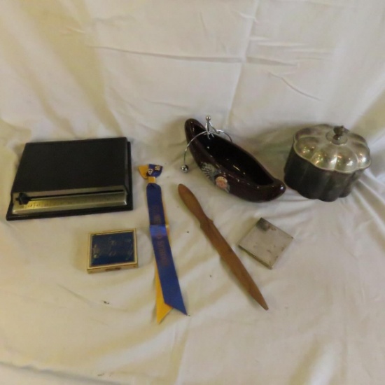 Vintage trinket box, ceramic canoe, etc..