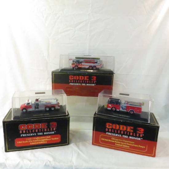 3 Code 3 Diecast fire trucks NIB