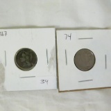 1866 & 1867 3¢ Nickels