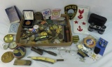 Military insignia, compass, binoculars, game