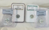 4 Graded Silver Roosevelt Dimes